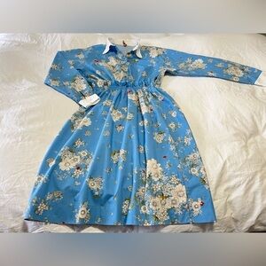 No. 21 | SZ 46 US L |Floral Blue Fantasia Midi Long Sleeve Side Slit Shirt Dress